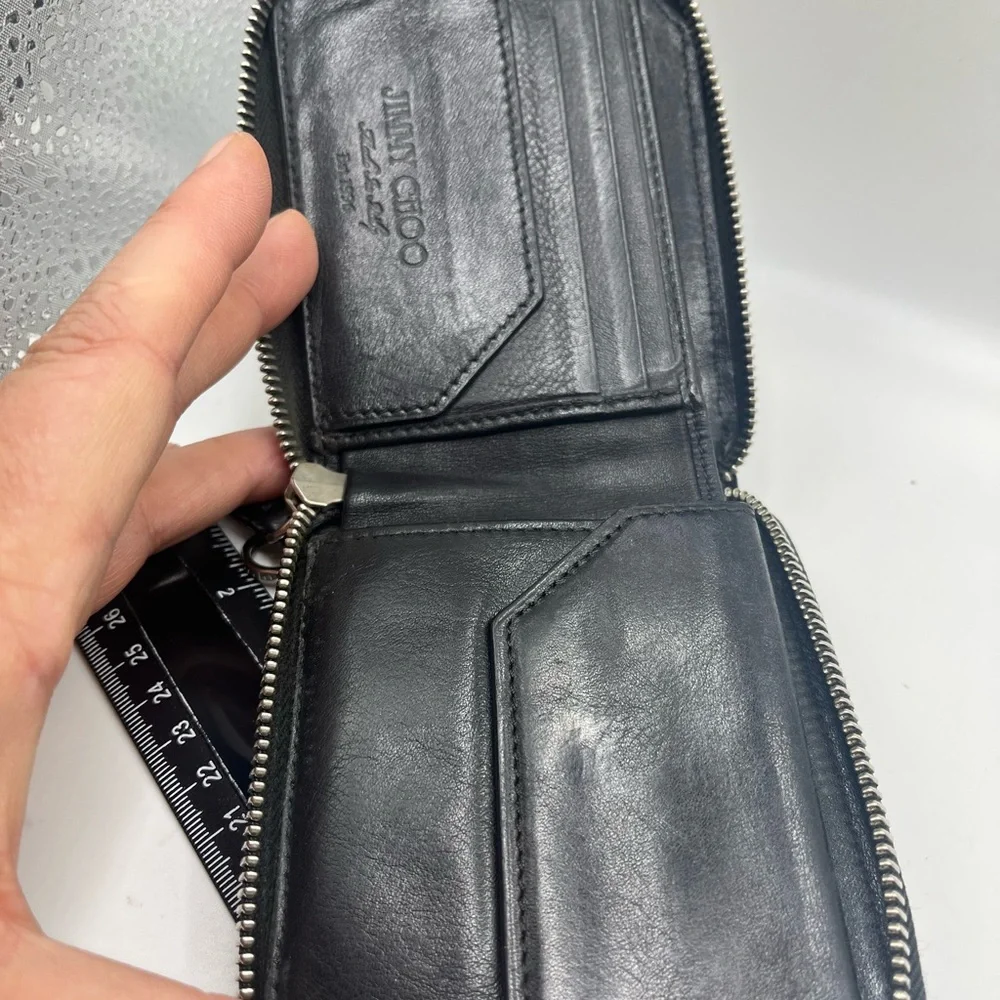 JIMMY CHOO Bi-fold Wallet Black Men'Authentic D:0.79” H:4.33” W:4.53” 5978